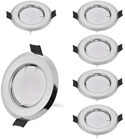 HCFEI 8802115 6er Set Flache LED Einbaustrahler in Silber-gebürstet mit LED Spot Modul 230V I 3W 300Lumen I Warmweiß 3000K I 120°Abstrahlwinkel I Dimmbar I 55 mm Einbauloch I Einbauleuchte rund