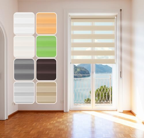 DomDeco Doppelrollo Beige 90x215cm, Duo-Rollo Klemm-Fix mit Klemmträger, Fenster-Rollo/Seitenzug-Rollo ohne Bohren, lichtdurchlässig und verdunkelnd
