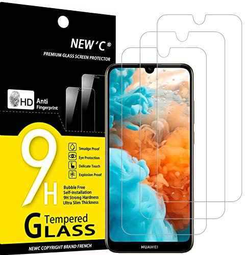 NEW'C Lot de 3, Verre Trempé pour Huawei Y6 2019, Y6 Prime (2019), Film Protection écran efficace contre les Rayures - sans Bulles - Ultra Résistant (0,33mm HD Ultra Transparent) Dureté 9H Glass