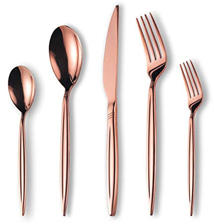 Berglander Black Silverware Servierset 30-teilig, Edelstahl-Besteck-Servierset mit Titanbeschichtung in Rose Gold, Servierlöffel, Silber-Serviergerät, Rostschutz, bleifrei (30 Stück)