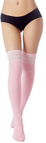 iB-iP Donna Calze Autoreggenti Sportive Coscia Alta Blu Scuro Stile Football, Taglia: Taglia unica, Rosa chiaro & Bianco