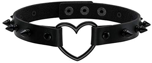Eigso Punk Leder Nieten Choker Halsband für Frauen Männer Unisex Y2K Gothic Herz Choker Halskette für Frau Mann