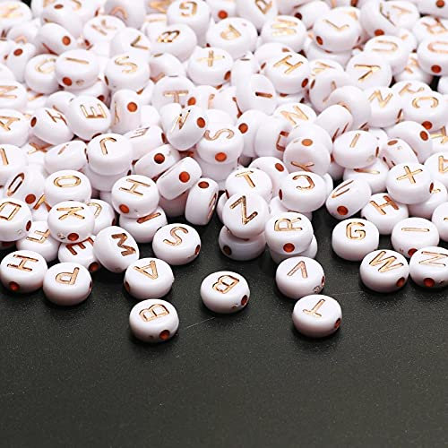ToBeIT buchstabenperlen ca. 1000pcs Buchstaben perlen bastelnperlen (Rosegold+Weiss)