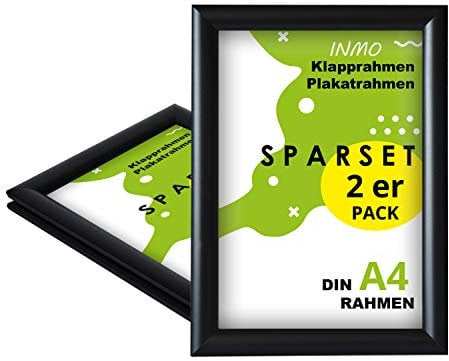 INMO Alu-Klapprahmen DIN A4 2 Stück mit Aluminium Profil ohne Glas - Klappbarer Bilderrahmen Schwarz - Fotorahmen für Bilder, Poster, Plakate - 23,80 x 32,50 cm Urkundenrahmen