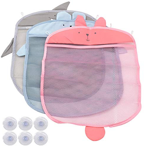 Red de Almacenamiento para la Bañera,Guador 3 Piezas Organizador de Juguetes Los Niño Bolsa Organizadora Baño Cesta Ducha para Juguetes con 6 Ultra Fuerte Gancho Copas Ventosas Ganchos Adhesivos