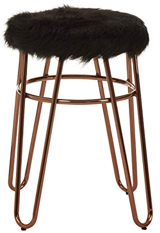 Premier Housewares Bar Stool, Counter Height Stools, Metal & Fur, w35 x d35 x h51cm - Rose Gold