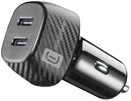Cellularline - Caricabatterie da Auto per Accendisigari 12/24V con 2 Prese USB-C e 40 Watt di Potenza in Ricarica Rapida - iPhone, Samsung, Huawei And Other Smartphones And Tablets - Nero