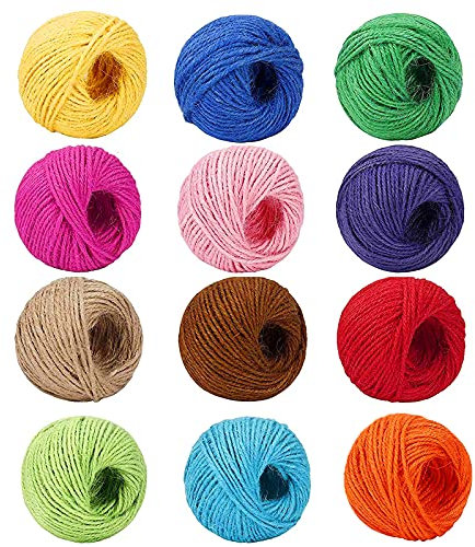 12 Piezas Cuerda Natural, Cuerda de Fibra de Yute Colorida, Juego de Cuerdas de Cuerda de Yute Natural, Utilizada para Colgar Cuadros, Regalos, Decoraciones de Bricolaje (12 Colores)