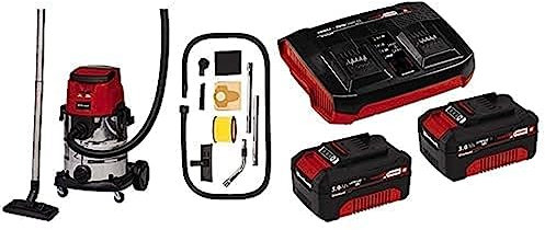 Einhell Aspirador en seco y húmedo con batería TE-VC 36/25 Li S-Solo Power X-Change (iones de litio, 2x 18V, modo ECO/BOOST, potencia de aspiración 150 mbar, 25 L, + dos baterias 3 Ah y cargador doble