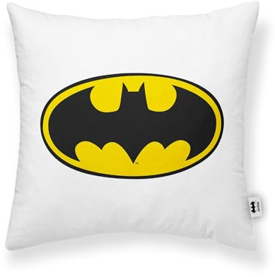 BELUM | Batman Kissenbezug Half Panama 100% Bio-Baumwolle | Dekokissenbezug mit unsichtbarem Reißverschluss | Größe: 45 x 45 cm
