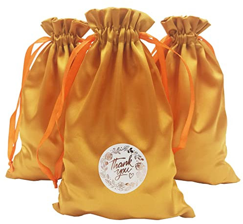 DUGYIRS 30 Stück Satin Gold Geschenktüten 12cmx20cm, Geschenk Taschen Schmuckbeutel Kordelzugbeutel für Babydusche Hochzeit Party Weihnachtsgeschenktüten