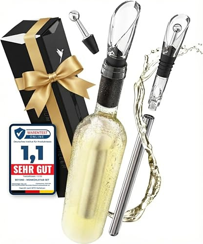 Beyond Weinkühlstab aus Edelstahl mit Ausgießer - Weinkühler ideales Weinzubehör Weingeschenk für Weinliebhaber Mann Frau I Flaschenkühler Set für Weißwein & Rotwein (Set mit 1x Weinkühlstab)