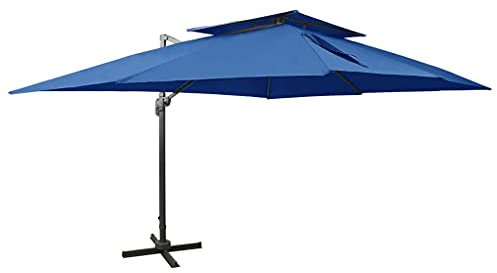Ampelschirm Ampelsonnenschirm, Rechteckig, 360° Schwenkbar, Kurbelbedienung und Lüftung, UV-Schutz, Aluminium Mast, Gartenschirm Marktschirm Azurblau 400x300 cm