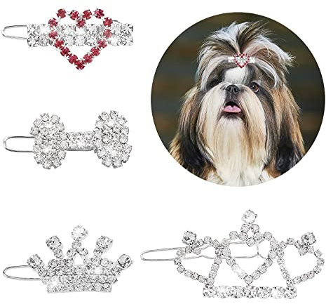 Cobee Bling Dog Crown Haarschmuck, 4 Stück Strass Hund Katze Haarspange