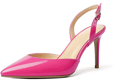Elashe Femme Escarpins Talon Aiguille Slingback Bout Pointu D'Orsay Talon Haut Rose Rouge EU38
