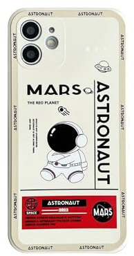 Yonds Queen Compatible with iPhone 12 mini Cute Case, Cool Cartoon Astronaut Space Rocket Design Stylish Bumper Soft TPU Rubber Protective Anti-Slip Shockproof Case(iPhone 12 mini, White)