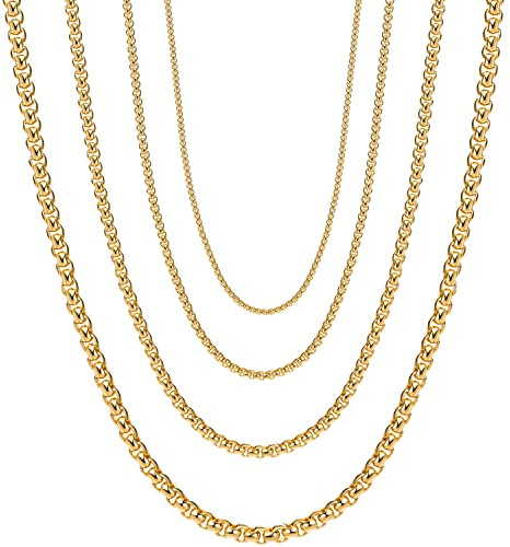 OSTAN Herren Damen Edelstahl Briolette Kette, Venetian Link Kette Link Collier Halskette Breite 2/3 / 4/5 MM Länge 45-80 cm