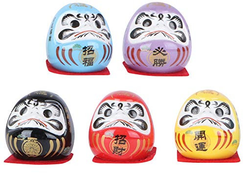 Amosfun Maneki-Neko - Set di 5 statuette giapponesi in ceramica, artigianato tradizionale, simboli di fortuna, decorazione Zen per casa e ufficio