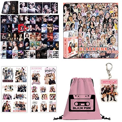 Tulufanskrr Blackpink Geschenk-Set, Blackpink Fanartikel, Fans Geschenk Set für Blink, Kpop Blackpink Merchandise Geschenke Rucksack Postkarte Aufkleber Schlüsselanhänger