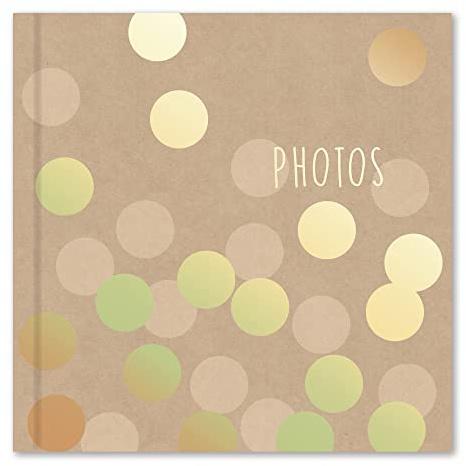 Karrma Photo Album, 200 Photo Pockets, 6x4 Inch, Kraft Gold Spots | Suitable for photos, 15cm x 10cm, Memo Section, Stiff Backed Padded Cover, Inside Contains Slip in Pockets