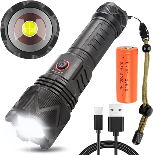 LUXJUMPER LED Rechargeable 500000 Lumens Tactical Torches, Super Bright XHP70 Handheld Torch, Zoomable 4 Modes IPX4 Waterproof Torches, for Camping Outdoors, Emergency
