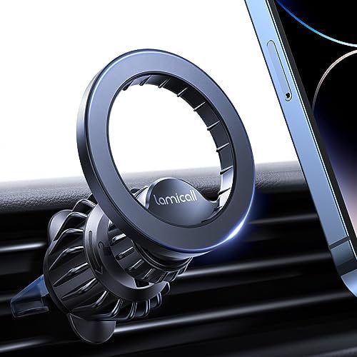 Lamicall Car Phone Mount for MagSafe - [20x N52 Magnet] Magnetic Phone Holder Car, Air Vent Phone Mount Cradle Hook for iPhone 17 16 15 14 13 Pro/Max/Plus/Air & MagSafe Case, Others with Metal Plate