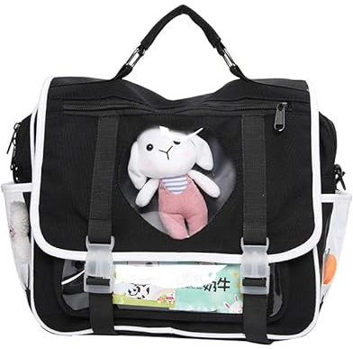 HACODAN Ita Bag Kawaii Rucksack Schultertasche Süße Pins Transparent Klar Tasche Japanische Ästhetik Messenger Bag, Schwarz