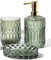 EMPO 3-teiliges Badezimmer-Zubehör-Set aus Glas (Lotion-Seifenspender, Seifenschale, Zahnbürstenhalter, Becher, Wattestäbchenglas), Modernes Dekor, Kristallklares Vintage-Geschenk (3 Stück Grün)
