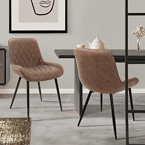 ML-Design Lot de 2 Chaises de Salle à Manger, avec Dossier et Accoudoirs, Marron, Assise en Matériau Synthétique, Pieds en Métal, Chaise Rembourrée de Cuisine Salon Bureau, Matériel de Montage Inclus