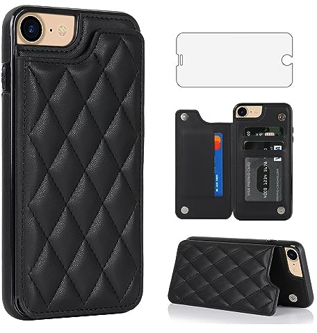 Asuwish Phone Case for iPhone 7/8/SE 2020/2022 Wallet Cover with Screen Protector and RFID Card Holder Stand Cell iPhone7 iPhone8 7s 8s i SE2020 SE2022 2/2nd/3/3rd Generation SE2 SE3 Women Men Black