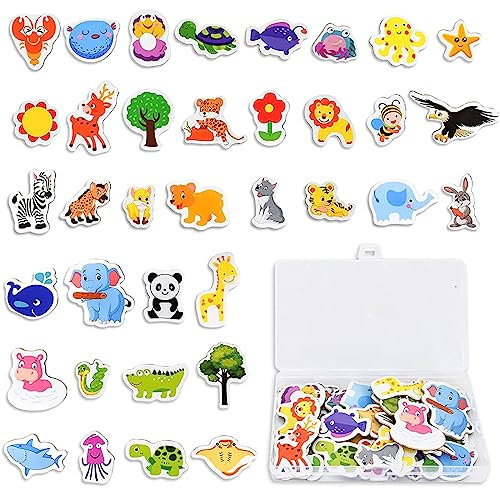 VIKY® 36 Stück Tiere Magnete für Kinder, Kühlschrank mit Aufbewahrungsbox, Dekorative Cartoon Magnete für Magnettafel, Pinnwand, Whiteboard