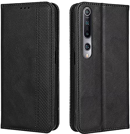 EASSGU Handyhülle für Xiaomi MI 10 5G (6.67 Inches) Flip Folio PU Leder Magnetschalter Schutzhülle, [3 Kartenfach] [1 Wallet] Stand Case - Schwarz