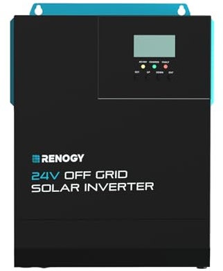 Renogy All-in-One-Solar-Hybrid-Ladegerät-Wechselrichter, 24V 3000W Reiner Sinus-Wechselrichter, 80A MPPT Laderegler, 80A Ladegerät mit LCD-Anzeige, für netzunabhängige Systeme/Balkonkraftwerk/Zuhause