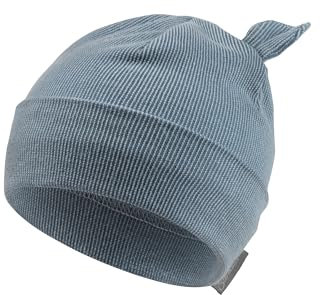 Sterntaler Beanie Ohren - Beanie Jungen mit feinem Rippenmuster, Umschlag und Ohren - Babymütze aus Merinowolle mit Klettverschluss - Leichte Mütze für Babys - graublau, 45