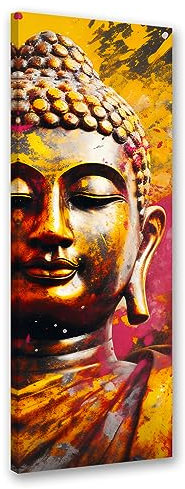 Feeby Bilder Buddha Orient KI 50x150 cm 1 tlg Modern Leinwandbilder Bild auf Leinwand Kunstdruck Wand Bild Wanddeko Design Schlafzimmer Büro Flur Hotel Spa Wohnzimmer Zen Asien Indien Gelb