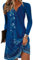 Yeenily Robe Décontractée à Manches Longues Femme Col Rond Bohème Fleurie MiniRobe Robe Imprimé Lâche Tunique Robe(Bleu foncé,M)