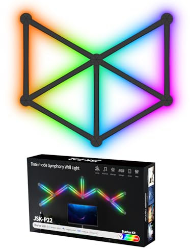 TOHETO RGB Wall Light, LED DIY Geometry Splicing Gaming Lights, Backlit Modular Wi-Fi Colour Changing Home Decor Lights Work with Alexa and Google Assistant for Game Room, Bedroom (9 Lines, Black)