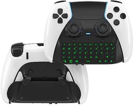 LYEAA Tastiera controller Tastiera wireless da 500 mAh Compatibile con Bluetooth Retroilluminazione verde Altoparlante integrato per maniglia PS5 (Nero)