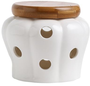 QOKLIYUI Pentola per aglio in ceramica con coperchio Soluzione di conservazione elegante e funzionale Barattolo per la conservazione dell'aglio in ceramica cava, bianco