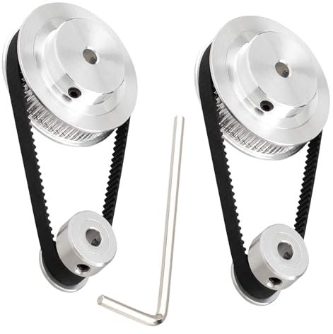 TUZUK 2-teiliges Set GT2 Synchronrad 20 und 80 Zähne, 5 mm Bohrung, Aluminium-Zahnriemenscheibe mit 2 Stück Länge, 250 mm Breite, 6 mm Riemen (20-80T-5B-6)