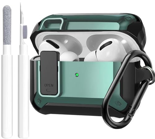 OTOPO für AirPods Pro 2. / 1. Generation Schutzhülle Hülle Case 2023/2022 mit Reinigungsset, Hartschalen-Schutz Hülle für Apple AirPods Pro 2019 Ladehülle Schwarz/Grün
