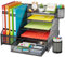 Marbrasse Schreibtisch Organizer,5-stöckig,Papier-Briefablage mit Schublade, 2 Stifthalter, Netz-Schreibtisch-Organizer, Zubehör, Aufbewahrung für Heimbürobedarf (Einseitiger Buchständer)