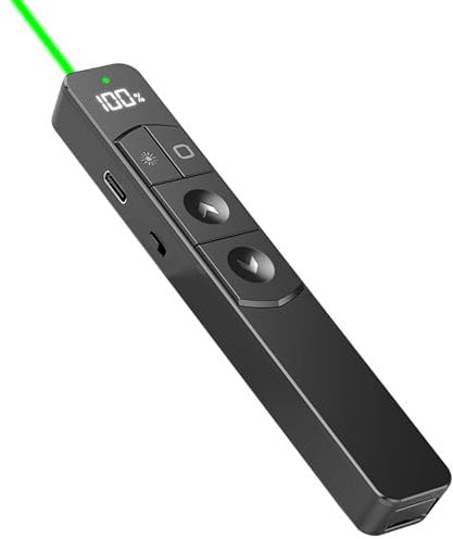 WEINIDASI Puntero Laser Verde Presentaciones, 2,4 GHz Presentador Inalambrico Recargable, Mando Ordenador PowerPoint Clicker, para Presentaciones de Powerpoint para Aulas, Oficinas, Reuniones