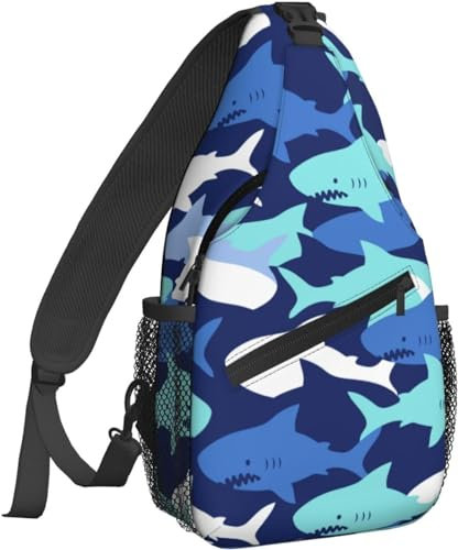 Crossbody-Rucksack für Herren und Damen, Schultertasche mit Haifisch, leicht, mit einem Gurt, Mehrzweck-Rucksack, Reisen, Wandern, Tagesrucksack, Haifisch, One size