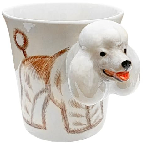 PANWA Handgefertigte und handbemalte Keramiktasse Pup Cup für reine Rassen, spülmaschinen- und mikrowellengeeignet; das perfekte Geschenk für alle Hundeliebhaber (Pudel)