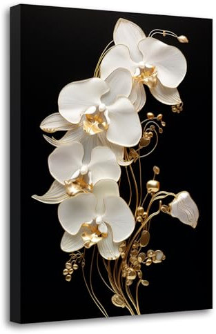 LZIMU Orchideen Leinwandbilder weiße Orchidee Blumengemälde elegante Blüte abstrakte Blumen Bilddrucke moderne Pflanzenkunstwerke Heimdekoration(Bild-2, (50.00 x 75.00 cms))