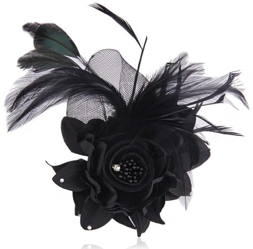 Broche à Fleurs Élégante Pour Femme, Plume, Fête De Mariage, Pince à Cheveux Florale, Chapeau, Châle, Robe, Costume, Vêtements De Cérémonie, Accessoires, Corsage, Bijoux Vintage Cz, Cadeaux (noir)