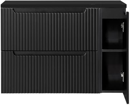 Lomadox Mobile da bagno, 100 cm, colore nero, 2 cassetti, 1 porta, 100,4 x 59,5 x 40 cm