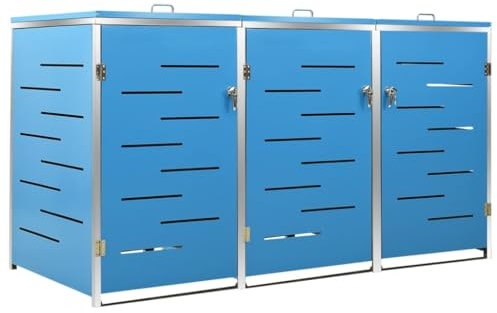 Abri Poubelle Extérieur, Cache Poubelle Abri pour Poubelle Conteneur pour Cache-Poubelle Abri pour Trois poubelles 207x77,5x112,5 cm INOX