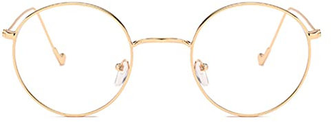 Round Glasses Clear Lens Metal Frame Retro Eyeglasses Decorative Eyewear Golden,Round Eyeglasses